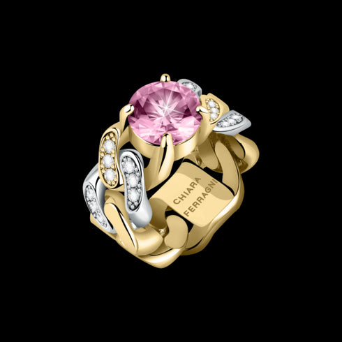 ANELLO CHAIN GOLD WITH PINK STONE AND WHITE CRYSTALS J19AUW28