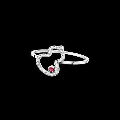 ANELLO PETITE WULU IN ORO BIANCO 18 CARATI CON DIAMANTI E UN RUBINO WURPT2BWGRU