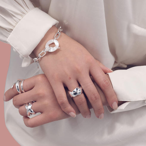 BRACCIALE CATENA ARGENTATA E MADREPERLA JOYA 2433