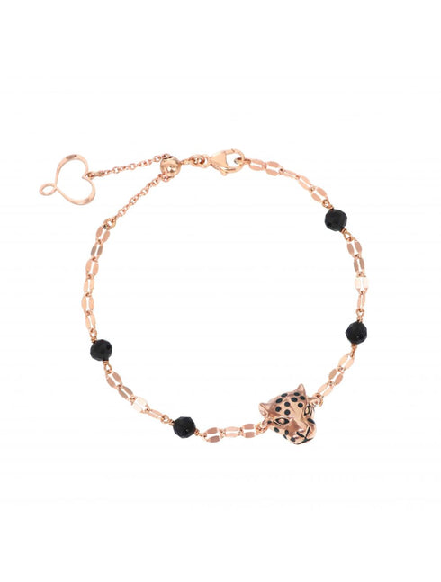 BRACCIALE DI CATENA CON LEOPARDO ORO ROSA E SPINELLO BPLEOROQ