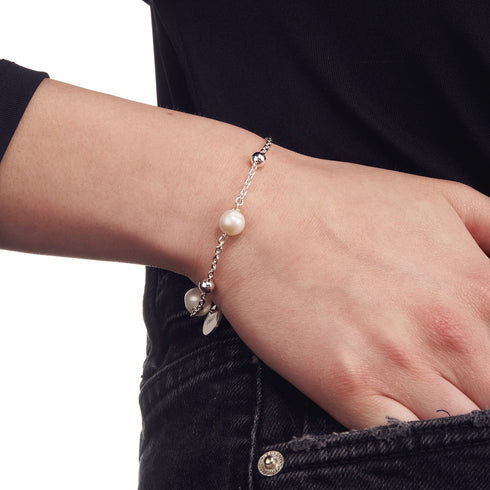 BRACCIALE DI CATENA CON PERLE NATURALI 2065