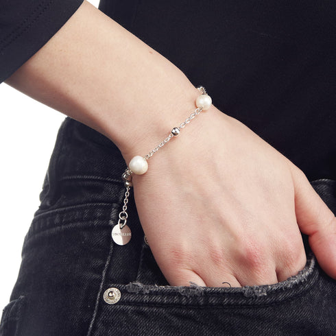 BRACCIALE DI CATENA CON PERLE NATURALI 2065