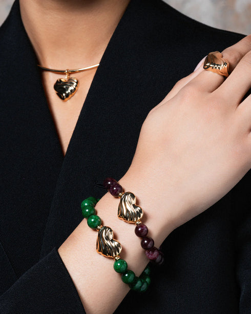 BRACCIALE GIADA BURGUNDY CUORE BOLD ORO GIALLO BR033M2AU
