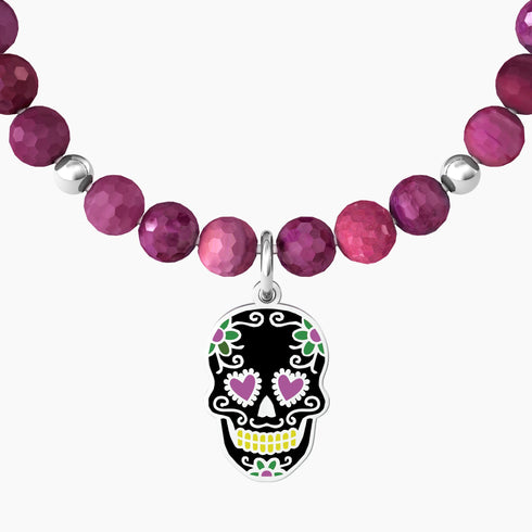 BRACCIALE IN AGATA FUCSIA CON TESCHIO 732105