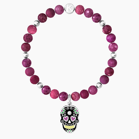 BRACCIALE IN AGATA FUCSIA CON TESCHIO 732105
