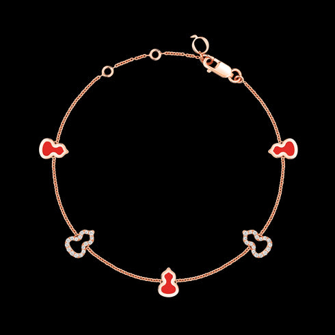 BRACCIALE SAUTOIR WULU IN ORO ROSA 18 CARATI CON DIAMANTI E SMALTO ROSSO WUB07ANRGRE