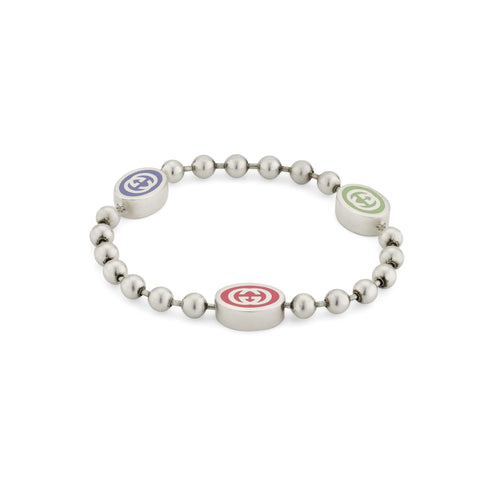 Bracelet in sterling silver and colored enamel with Interlocking G details YBA753442001