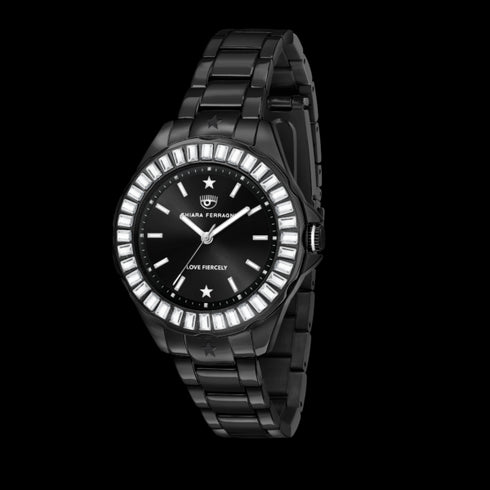 SCHWARZE SPORTUHR MIT BAGUETTE ZIRKONIA 36 MM R1953101501