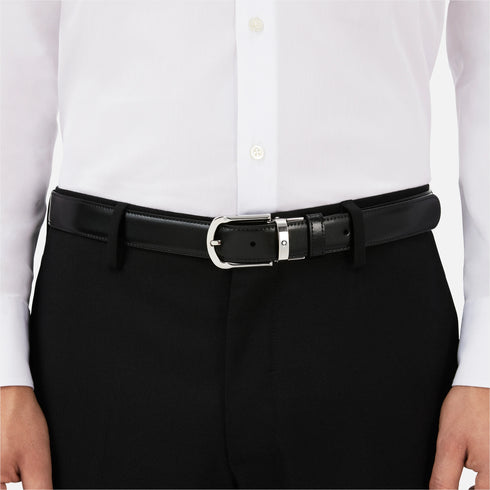 CINTURA REVERSIBILE IN PELLE NERA/MARRONE 30 MM CON FIBBIA A FERRO DI CAVALLO 111080