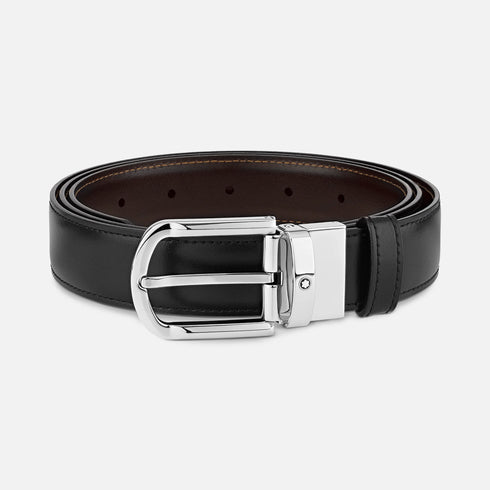 CINTURA REVERSIBILE IN PELLE NERA/MARRONE 30 MM CON FIBBIA A FERRO DI CAVALLO 111080