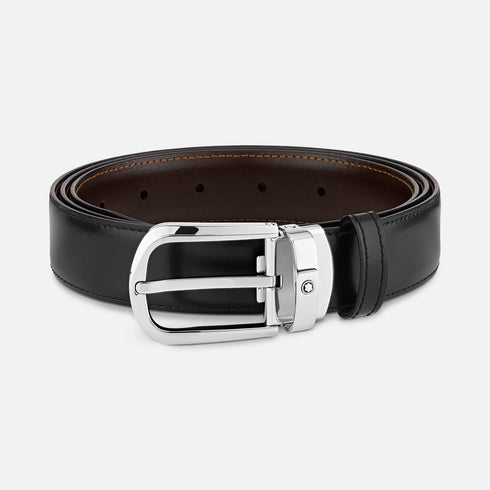 CINTURA REVERSIBILE IN PELLE NERA/MARRONE 30 MM CON FIBBIA A FERRO DI CAVALLO 114412