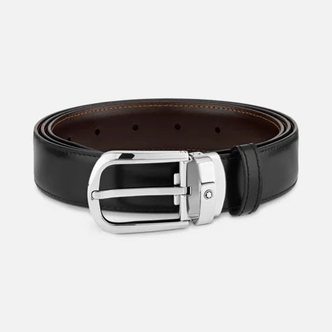 CINTURA REVERSIBILE IN PELLE NERA/MARRONE 30 MM CON FIBBIA A FERRO DI CAVALLO 114412