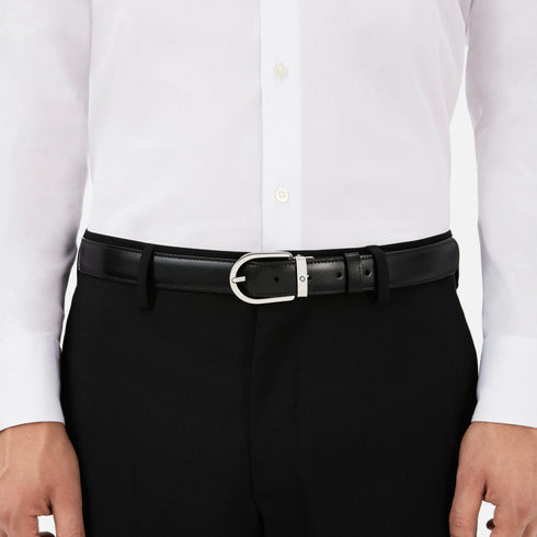 CINTURA REVERSIBILE IN PELLE NERA/MARRONE 30 MM CON FIBBIA A FERRO DI CAVALLO 128135