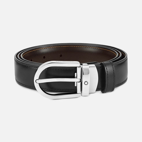 CINTURA REVERSIBILE IN PELLE NERA/MARRONE 30 MM CON FIBBIA A FERRO DI CAVALLO 128135