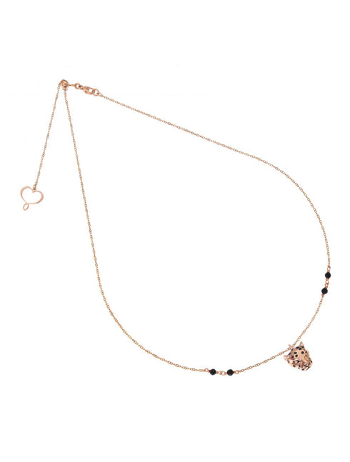 COLLANA GIROCOLLO DI CATENA SOTTILE CON LEOPARDO IN ORO ROSA E SPINELLO GHLEOROS