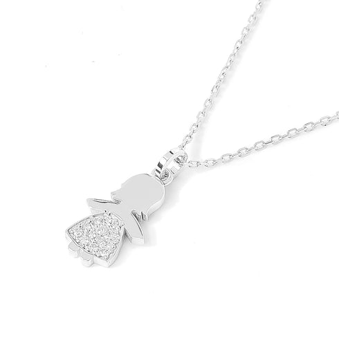 COLLANA IN ORO BIANCO CON PENDENTE BIMBA E DIAMANTI 4004