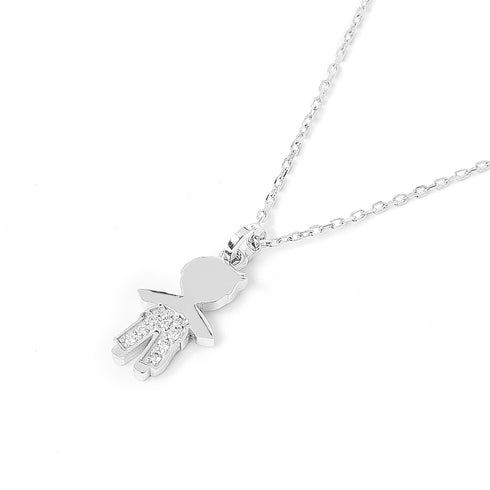 COLLANA IN ORO BIANCO CON PENDENTE BIMBO E DIAMANTI 4005