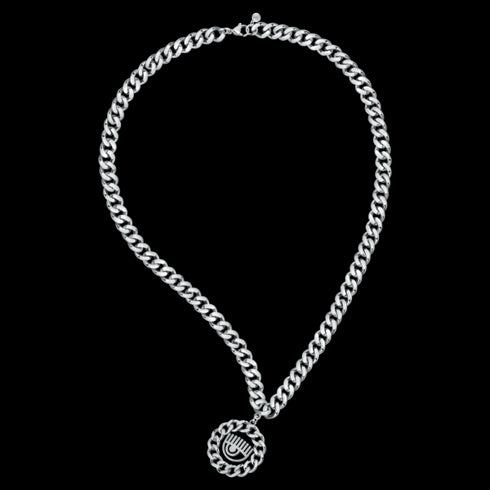 COLLANA LONG PENDANT WITH EYE CHAIN CHARM SILVER J19AUW38