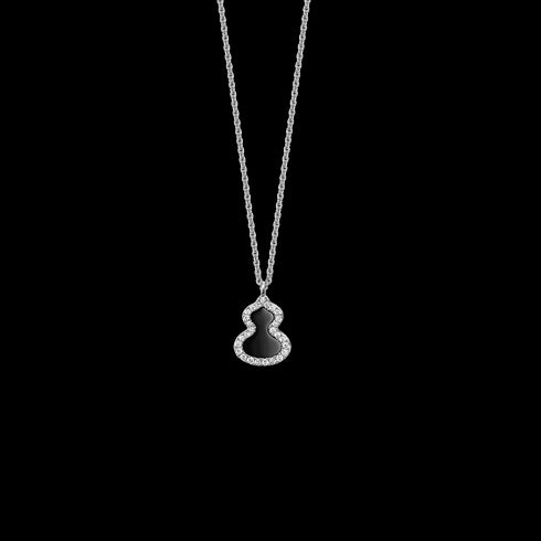 COLLANA PETITE WULU IN ORO BIANCO 18 CARATI CON DIAMANTI E ONICE WUNPT6DWGON