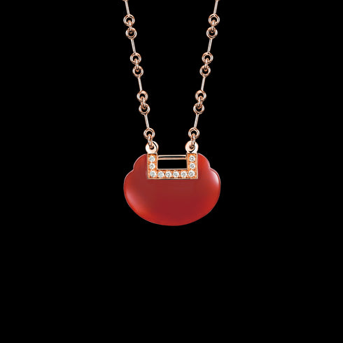 COLLANA PICCOLA YU YI IN ORO ROSA 18 CARATI CON DIAMANTI E AGATA ROSSA YYN30AQRGRA