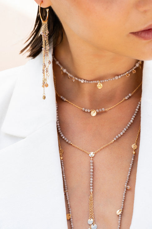 COLLANA ROSARIO CON PEPITE DI ZIRCONI MILKY ROSA GR031M3RAU