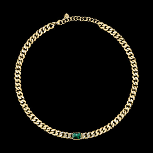COLLANA SMALL CHAIN WITH EMERALD STONE AND WHITE CRYSTALS J19AUW29
