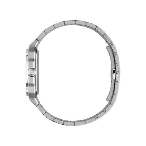 G-Flat 36mm stainless steel case, Black opaline dial with with roman indexes at 12 and 6 o’ clock and date at 3 o'clock, Stainless steel bracelet YA166401