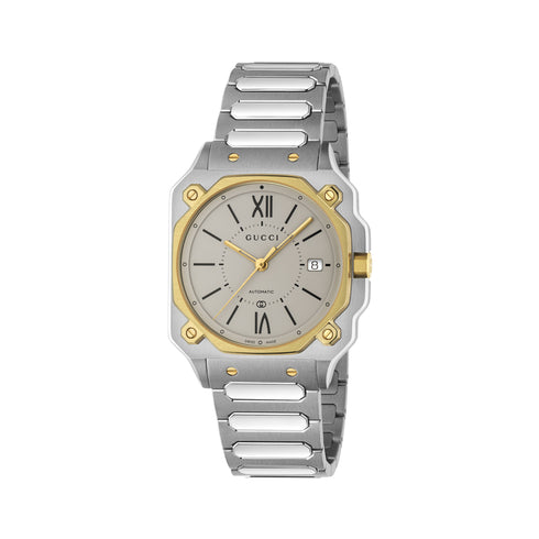 G-Flat 36mm stainless steel case, Silver opaline dial with 18kt gold plating, date at 3 o'clock, Stainless steel bracelet YA166403