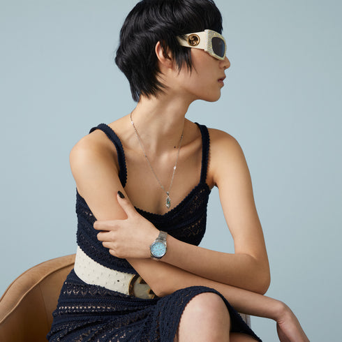 G-Timeless With Bee Motif 32 mm steel case, turquoise stone dial with bees, steel bracelet YA1265044