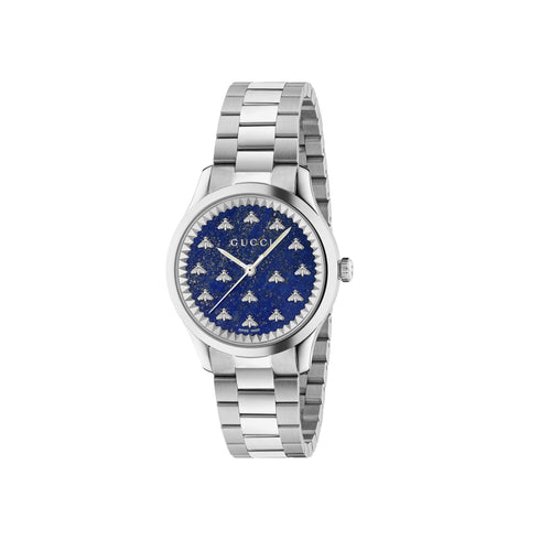 G-Timeless With Bee Motif 32mm steel case, dark blue lapiz stone dial with bees, steel bracelet YA1265043