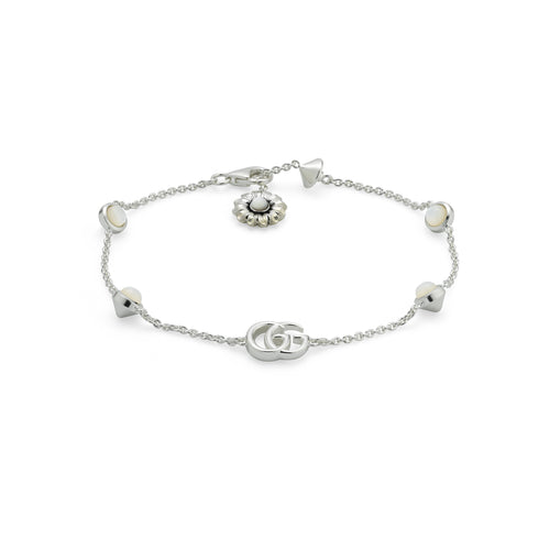 GG Marmont Bracelet in sterling silver and mother of pearl with Double G and flower details YBA773229001