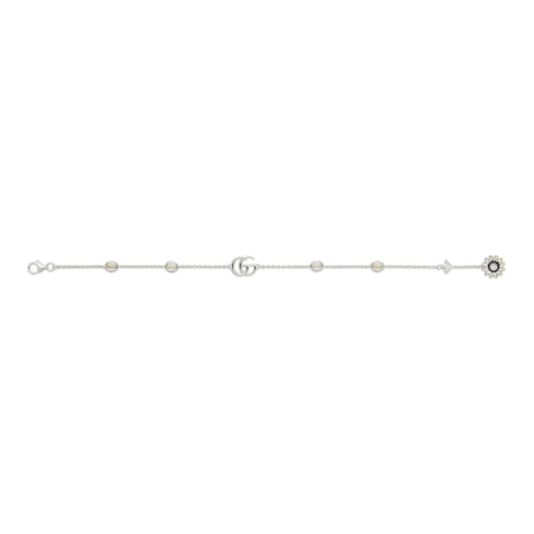 GG Marmont Bracelet in sterling silver and mother of pearl with Double G and flower details YBA773229001