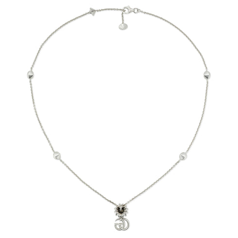 GG Marmont Necklace in sterling silver and mother of pearl with Double G and flower pendant YBB773231001