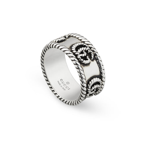 GG Marmont Ring in aged sterling silver with Double G detail YBC627729001