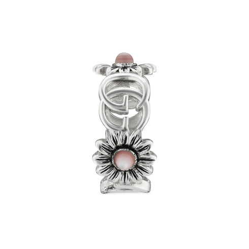 GG Marmont Ring with Double G and flower motif in sterling silver and pink mother of pearl YBC527394002
