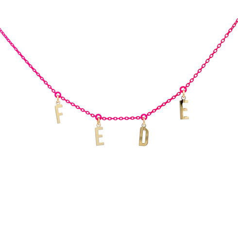 GIROCOLLO GOLDEN MATE LETTERE PERSONALIZZABILE FUCSIA FLUO – ORO18KT 4 18KGRV054L