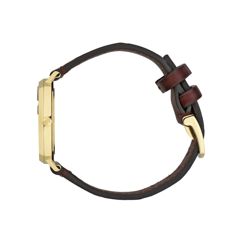 Grip Yellow gold PVD case, 3 windows indicating hour, minute & date, bordeaux alligator strap YA157402