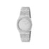 Gucci 25H 30mm stainless steel multi layered case, silver sunbrushed dial with motif, five links stainless steel bracelet YA163501