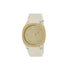 Gucci 25H 34 mm stainless steel and 18 Kt yellow gold plated multi layered case, golden brass dial with GG, white leather strap YA163416