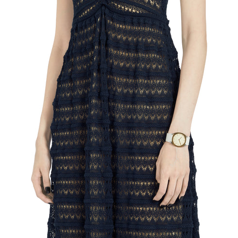 Gucci 25H 34 mm stainless steel and 18 Kt yellow gold plated multi layered case, golden brass dial with GG, white leather strap YA163416