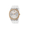 Gucci 25H 36 mm stainless steel multi layered case, pink gold-plated bezel, silver dial, date opening, stainless steel and rubber interchangeable bracelet, quartz movement YA163439