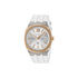Gucci 25H 36 mm stainless steel multi layered case, pink gold-plated bezel, silver dial, date opening, stainless steel and rubber interchangeable bracelet, quartz movement YA163439