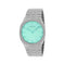 Gucci 25H 38mm stainless steel multi layered case, white dial with motif and ocean blue colored glass, five links stainless steel bracelet YA163409
