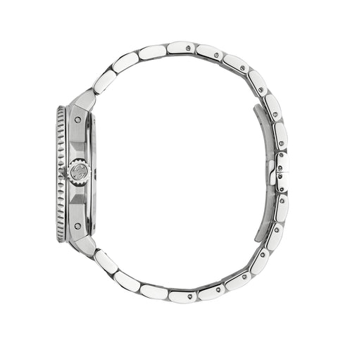 Gucci Dive 40 mm steel case, silver dial, grey bezel, steel bracelet, screw-down crown and case back YA136354