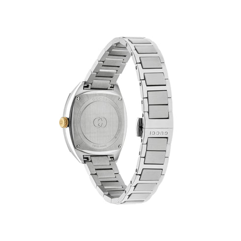 Gucci Interlocking 29 MM STAINLESS STEEL CASE
PINK GOLD PLATED BEZEL
SILVER SUNBRUSHED DIAL WITH 8 DIAMONDS AND PINK GOLD-PLATED DETAILS
INTERLOCKING G SMALL SECONDS DISPLAY
STAINLESS STEEL BRACELET
QUARTZ MOVEMENT YA142514