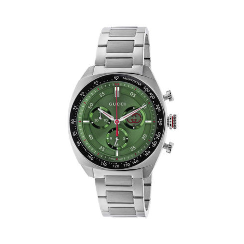 Gucci Interlocking 41mm stainless steel case, green dial, small seconds display, black ceramic bezel with tachymeter indication, stainless steel bracelet YA142318