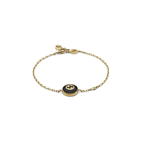 Gucci Interlocking Bracelet in yellow gold, onyx and diamond YBA786556001
