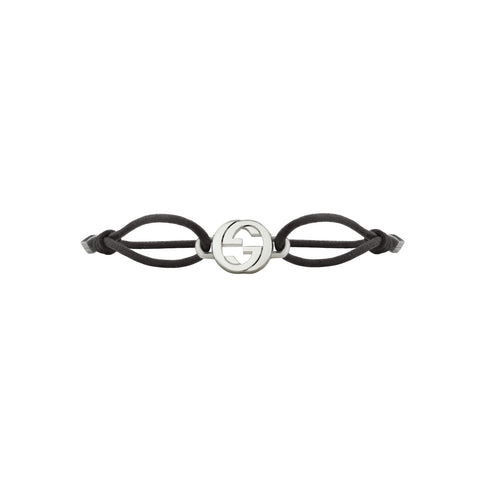 Gucci Interlocking Gucci Interlocking bracelet in black cotton cord and sterling silver YBAA002MN001