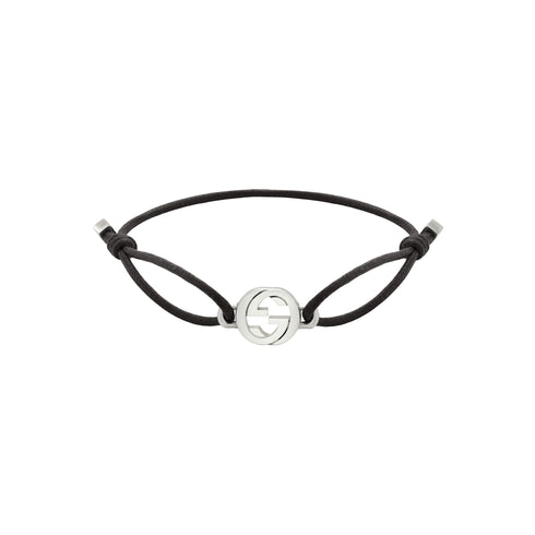 Gucci Interlocking Gucci Interlocking bracelet in black cotton cord and sterling silver YBAA002MN001