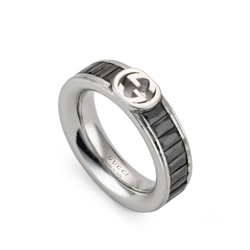 Gucci Interlocking Gucci Interlocking ring in sterling silver and black crystals YBC876224001
